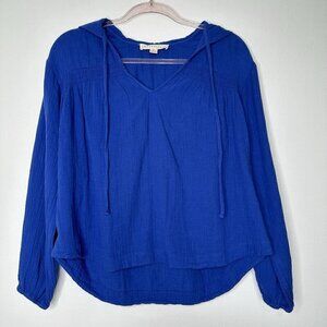 Lovestitch Gauze Hooded Top Blue Womens Size S Cropped Beach Cotton Long Sleeve